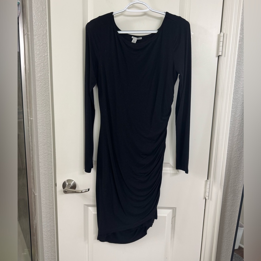 Halogen Classic Black Long Sleeve Dress with Side Rushing